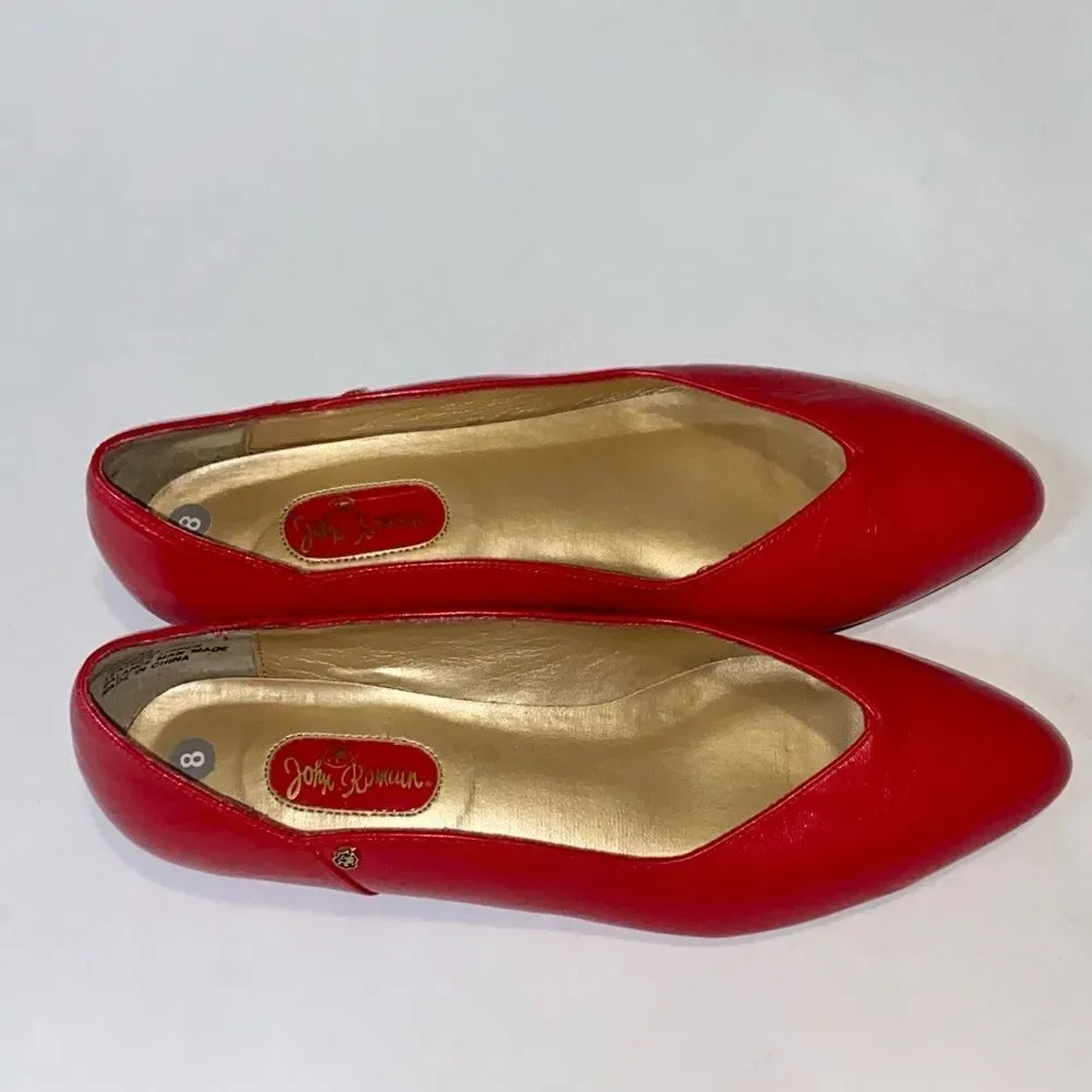 John Romain Leather Elegant Red Women's Loafers Size 8 B AA Barbara